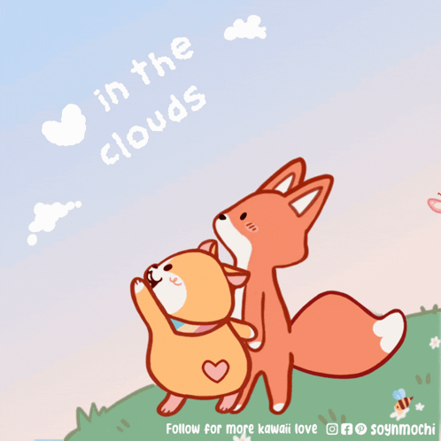 A Cartoon Of Two Foxes With The Words In The Clouds Below Them GIF
