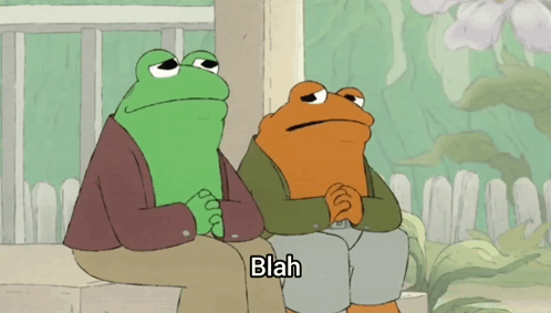 A Cartoon Of Two Frogs Sitting Next To Each Other With Blah Written On The Bottom GIF