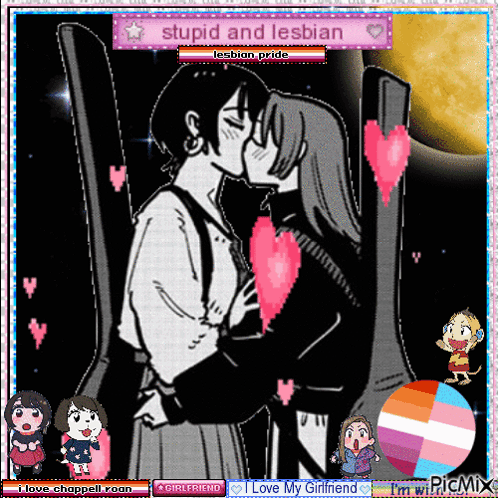 A Cartoon Of Two Girls Kissing With The Words Stupid And Lesbian Lesbian Pride At The Top GIF