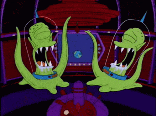 A Cartoon Of Two Green Aliens In A Space Suit GIF
