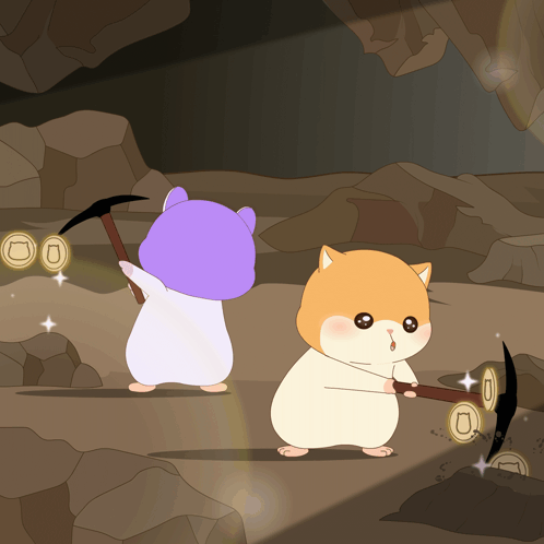 A Cartoon Of Two Hamsters Looking For Coins GIF