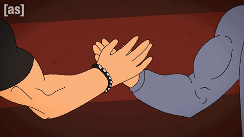 A Cartoon Of Two Men Giving Each Other A High Five With The Letters [ As ] Above Them GIF