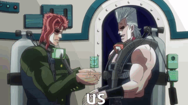 A Cartoon Of Two Men Shaking Hands With The Words " Us " Above Them GIF