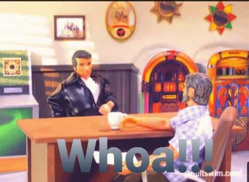 A Cartoon Of Two Men Sitting At A Table With The Words Whoa Written On The Bottom GIF