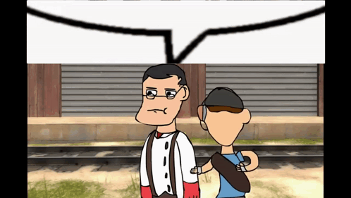 A Cartoon Of Two Men Standing Next To Each Other GIF