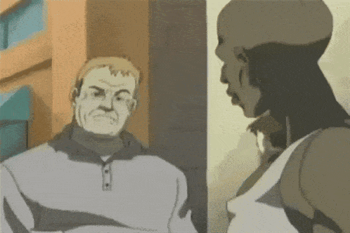 A Cartoon Of Two Men Talking With The Words Wait A Minute On The Bottom GIF