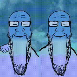 A Cartoon Of Two Men With Glasses And A Beard GIF