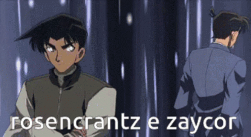 A Cartoon Of Two Men With The Words Rosencrantz E Zaycor On The Bottom GIF