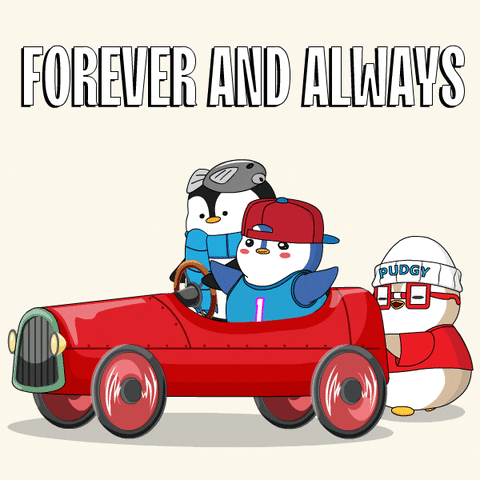 Penguins Driving Red Car Forever And Always GIF