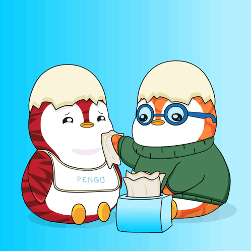 A Cartoon Of Two Penguins With The Name Pengu On Their Apron GIF