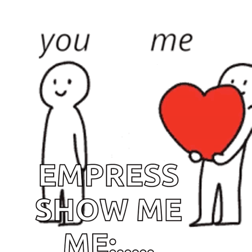 A Cartoon Of Two People Holding Hands With The Words You Me Empress Show Me GIF