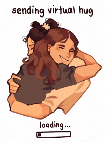 A Cartoon Of Two People Hugging With The Words Sending Virtual Hug Loading GIF