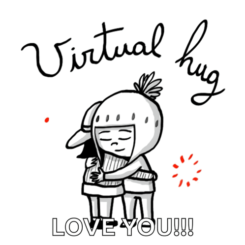 A Cartoon Of Two People Hugging With The Words Virtual Hug Love You Written Below Them GIF