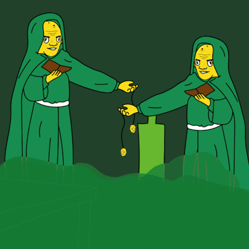 A Cartoon Of Two People In Green Robes Holding Books GIF