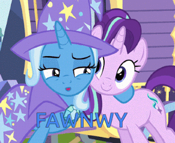 A Cartoon Of Two Ponies With The Word Fawnwy On The Bottom Right GIF
