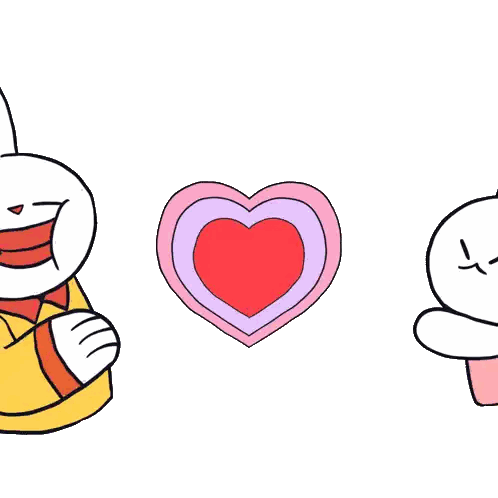 a cartoon of two rabbits holding a large heart