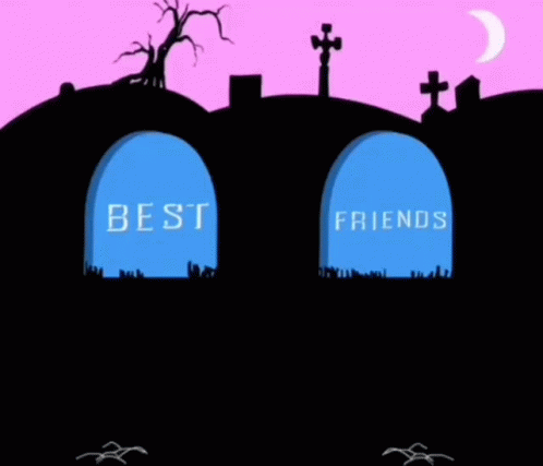 A Cartoon Of Two Skeletons Giving Each Other A High Five In A Cemetery GIF