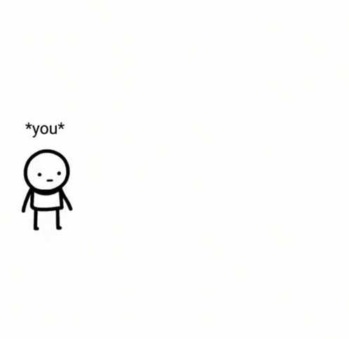 A Cartoon Of Two Stick Figures Standing Next To A Cardboard Box With The Words `` Me '' Written On It . GIF