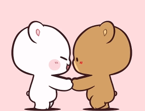 A Cartoon Of Two Teddy Bears Holding Hands And Kissing Each Other . GIF
