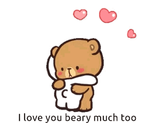 A Cartoon Of Two Teddy Bears Hugging Each Other With The Words I Love You Beary Much Too . GIF