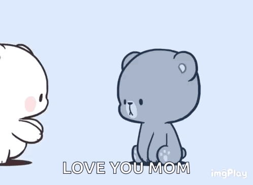 A Cartoon Of Two Teddy Bears Hugging Each Other With The Words `` Love You Mom '' . GIF