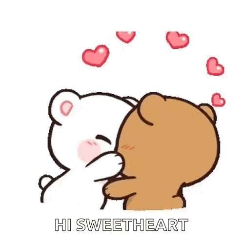 A Cartoon Of Two Teddy Bears Kissing Each Other With Hearts Surrounding Them . GIF