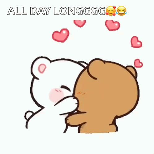 A Cartoon Of Two Teddy Bears Kissing With The Words All Day Longgg GIF