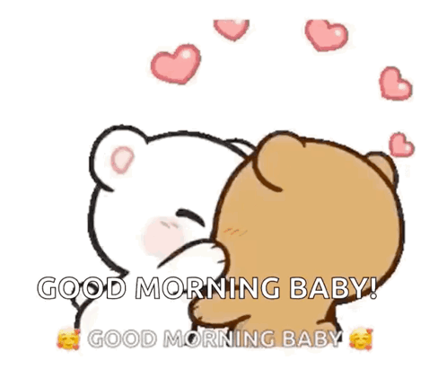 A Cartoon Of Two Teddy Bears Kissing With The Words " Good Morning Baby " Above Them GIF