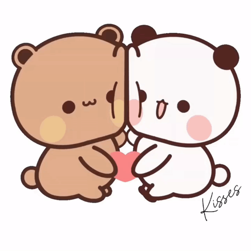 A Cartoon Of Two Teddy Bears Kissing With The Words I Love You Written Below Them GIF