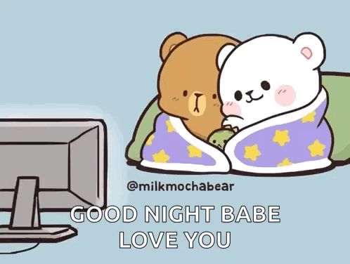 A Cartoon Of Two Teddy Bears Laying Next To Each Other With The Words Good Night Babe Love You GIF
