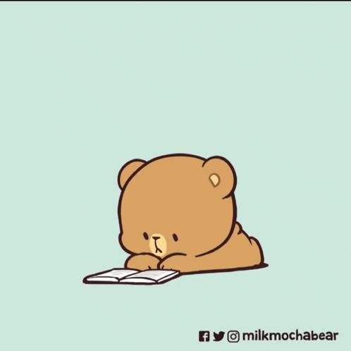 A Cartoon Of Two Teddy Bears Reading A Book And One Bear Is Holding A Cup Of Coffee GIF