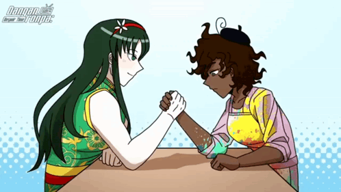 A Cartoon Of Two Women Arm Wrestling With The Words Danger Zone In The Background GIF