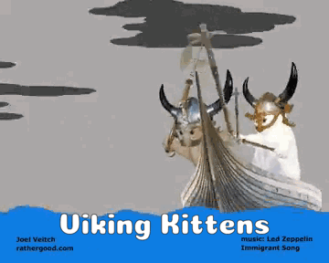 A Cartoon Of Viking Kittens With A Speech Bubble Saying The Hammer Of The Gods GIF