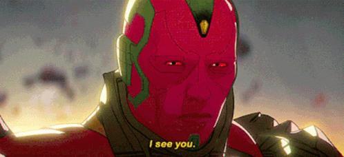 A Cartoon Of Vision Saying I See You In Front Of A Cloudy Sky . GIF