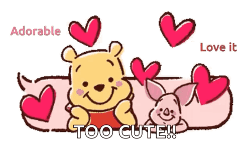 a cartoon of winnie the pooh and piglet with hearts around them