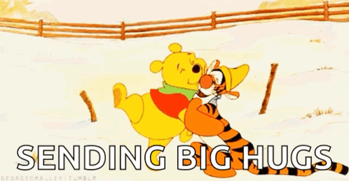 A Cartoon Of Winnie The Pooh Hugging Tigger With The Words Sending Big Hugs GIF