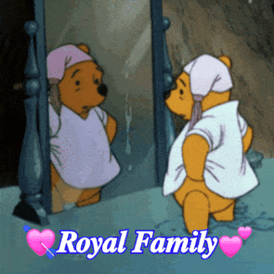 A Cartoon Of Winnie The Pooh Looking At Himself In A Mirror With The Words Royal Family GIF