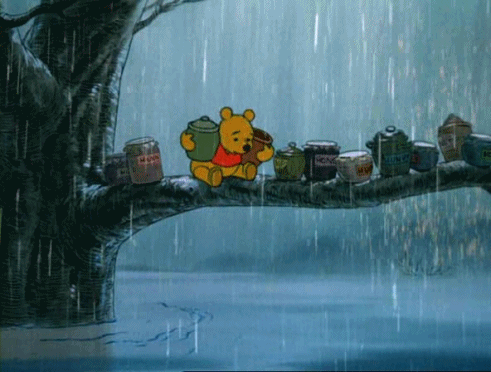 A Cartoon Of Winnie The Pooh Sitting On A Tree Branch GIF