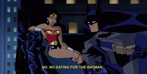 A Cartoon Of Wonder Woman And Batman With The Caption It Might Cut Into Your Brooding Time GIF