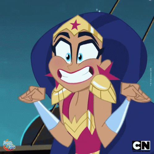 A Cartoon Of Wonder Woman With A Cn Logo In The Corner GIF