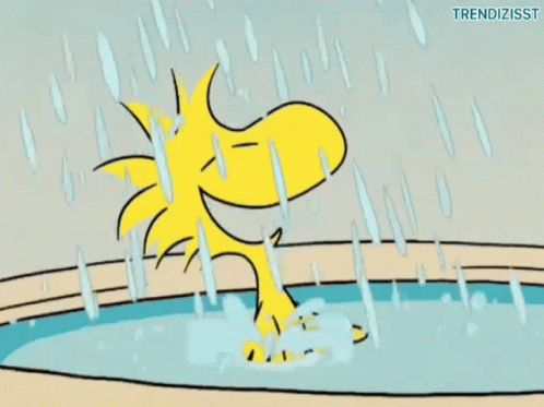 A Cartoon Of Woodstock In A Bathtub With The Words Trendizisst On The Bottom Right GIF