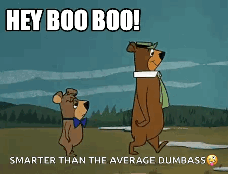A Cartoon Of Yogi Bear And Boo Boo Standing Next To Each Other With The Caption Hey Boo Boo ! GIF
