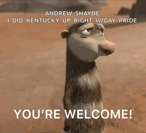 A Cartoon Opossum Says You 'Re Welcome In Front Of A Desert Background GIF