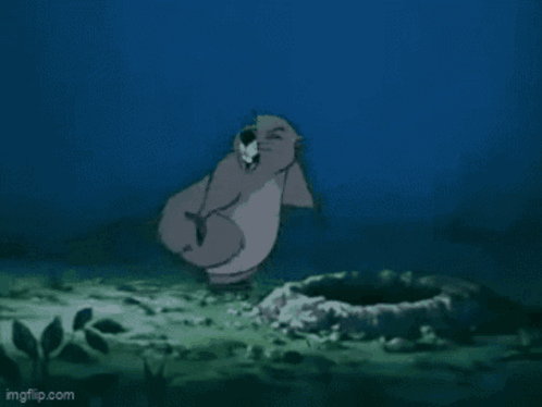 A Cartoon Otter Is Standing On Its Hind Legs In A Hole In The Ground . GIF