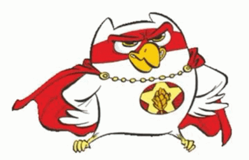 A Cartoon Owl Is Wearing A Red Cape And A Necklace . GIF