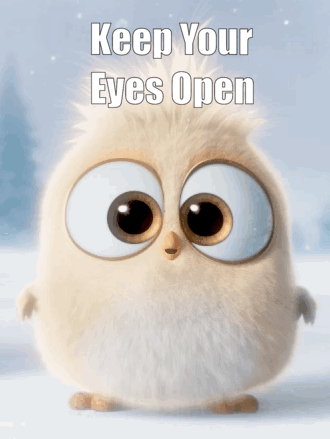 A Cartoon Owl With A Message That Says Keep Your Eyes Open GIF