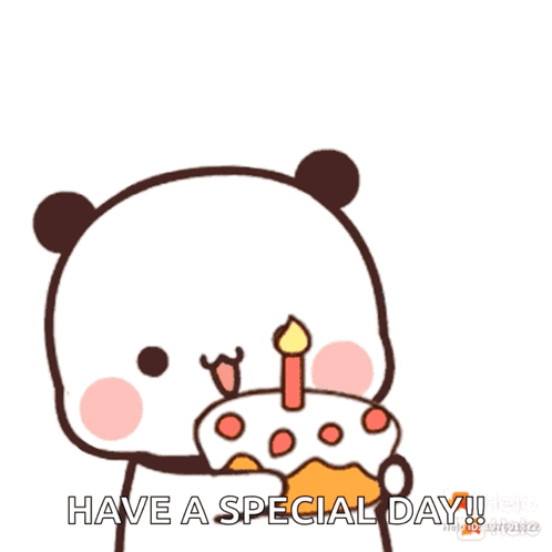 A Cartoon Panda Bear Is Blowing Out A Candle On A Birthday Cake And Saying Have A Special Day . GIF