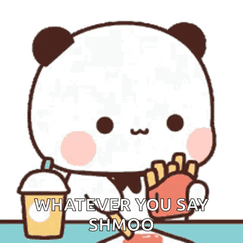 A Cartoon Panda Bear Is Eating French Fries And Drinking A Cup Of Milk . GIF