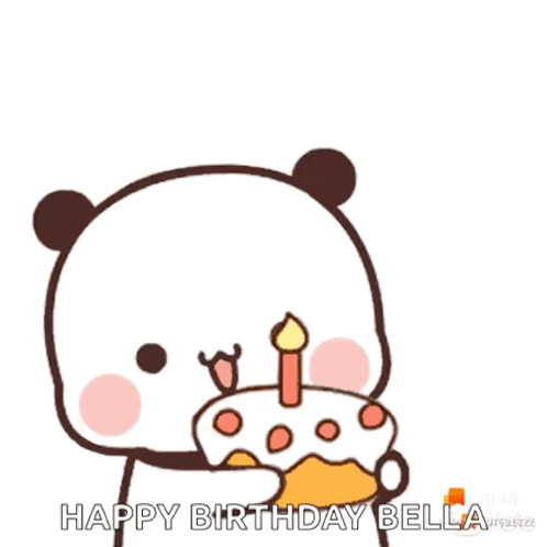 A Cartoon Panda Bear Is Holding A Birthday Cake With A Candle . GIF