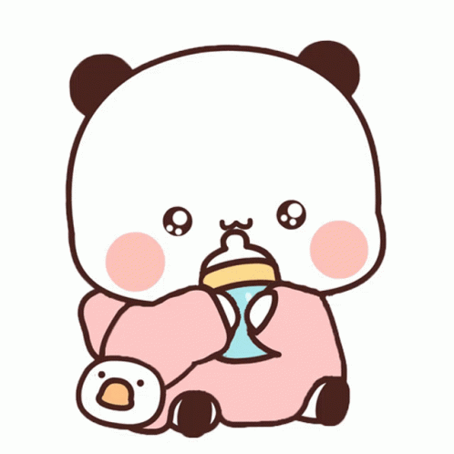 A Cartoon Panda Bear Is Holding A Bottle And A Penguin GIF